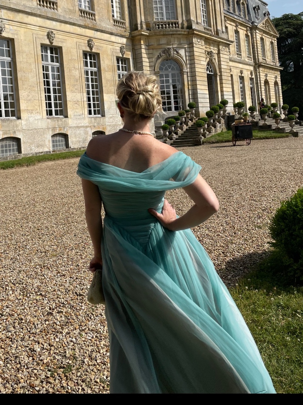 Off-Shoulder Teal Evening Gown - Elegant Women’s Dress- 1950’s Vintage